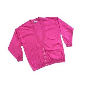 Vintage 1980s 1990s Hot Pink Cotton Knit Oversized Blazer Lindsey Blake | Size L